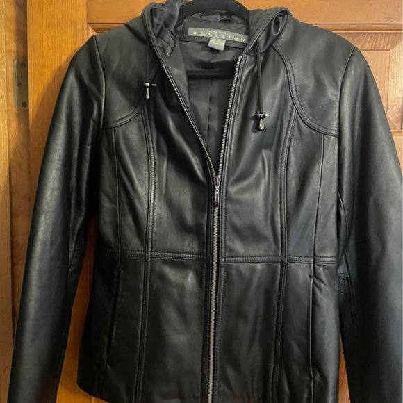 Kenneth Cole Reaction Leather Jacket with Hood - Picture 1 of 3